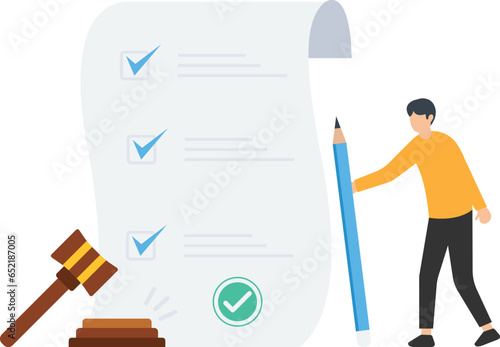 Legal and attorney court professional office, Law and judgment approval paper, Holding legal document with hammer of court or judgment.

