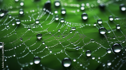 Shiny transparent drops of morning dew roll down