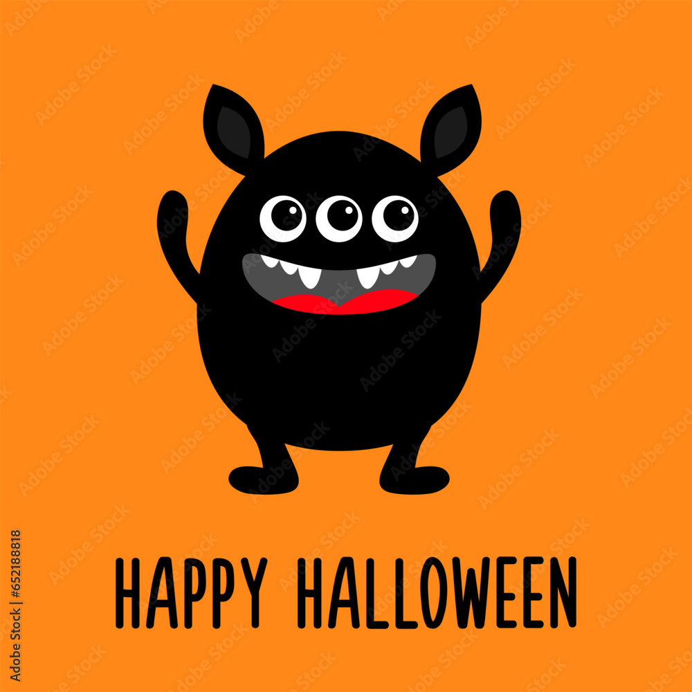 Cute monster. Happy Halloween. Head face withears, fang tooth, tongue