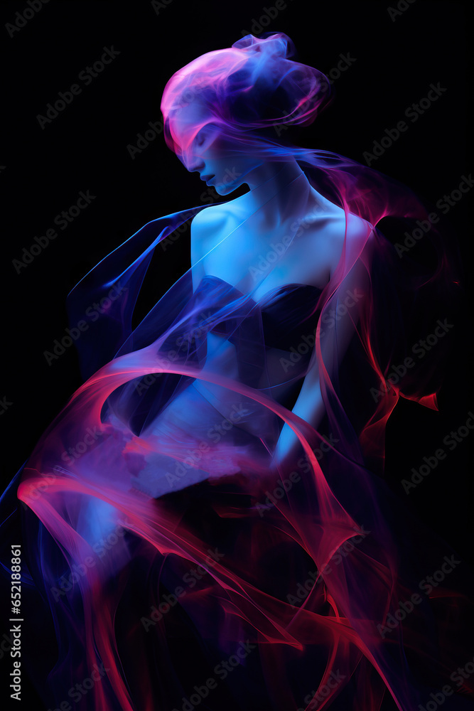Obraz premium abstract silhouette of a woman similar to a sculpture in blue and red shades