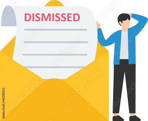 Layoff email sending to employees to inform them of a job dismissed or fired, End career or staff layoff due to economic recession, Dismissed email with his stuff
