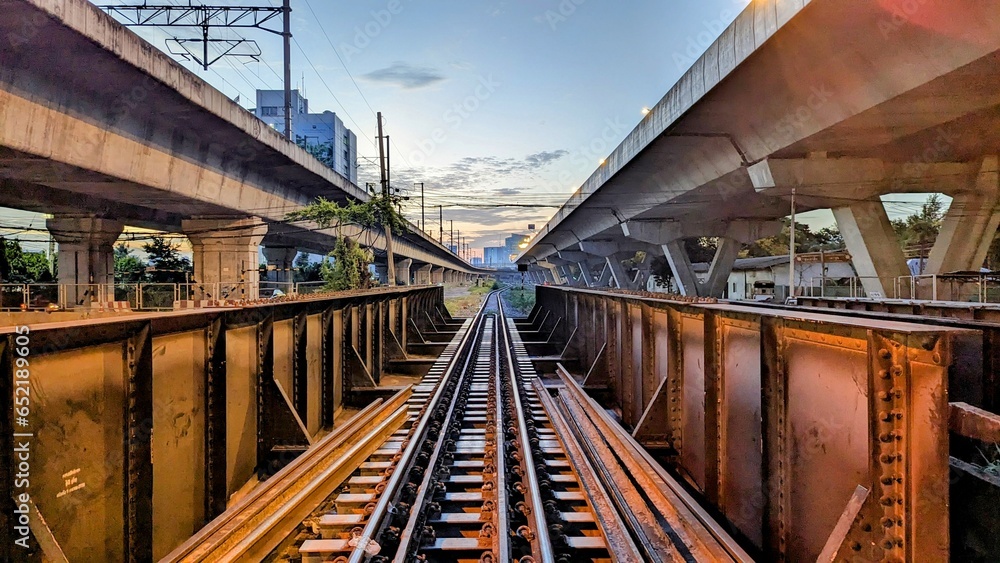 Old railway track and iron bridge, and elevated railway tracks. Old railway track and iron bridge, and elevated railway tracks.