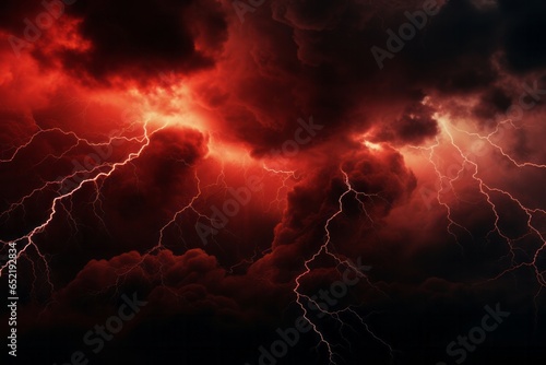Black clouds with red lightning. Change in weather conditions. generative ai.
