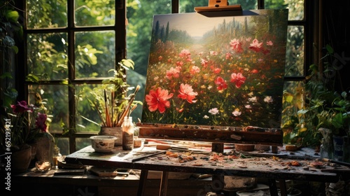 Art Studio with Painting on Easel © Marriedmojo