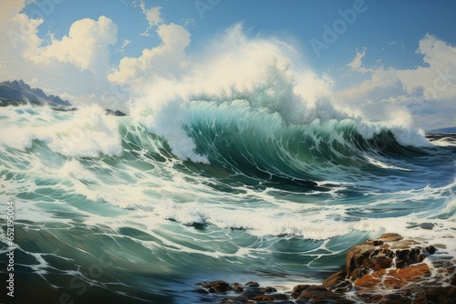 A vast  open ocean  its waves crashing against the shore.