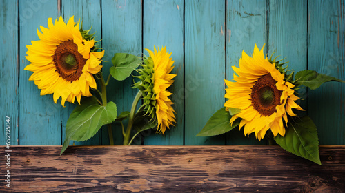 Two bright yellow sunflower on the background