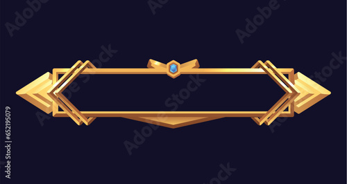 Golden metal frame, vector illustration for game and ui design, isolated on black.