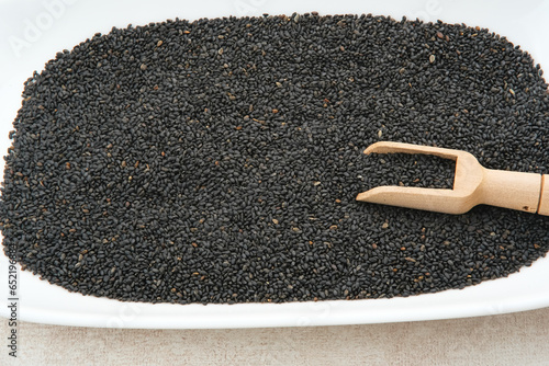 Selasih or basil seed, is a spice from the basil plant, background textured
 photo