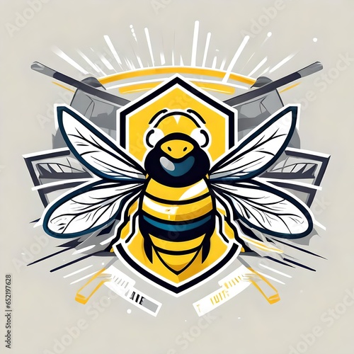 A logo for a business or sports team featuring a black  and yellow bumble bee that is suitable for a t-shirt graphic. photo