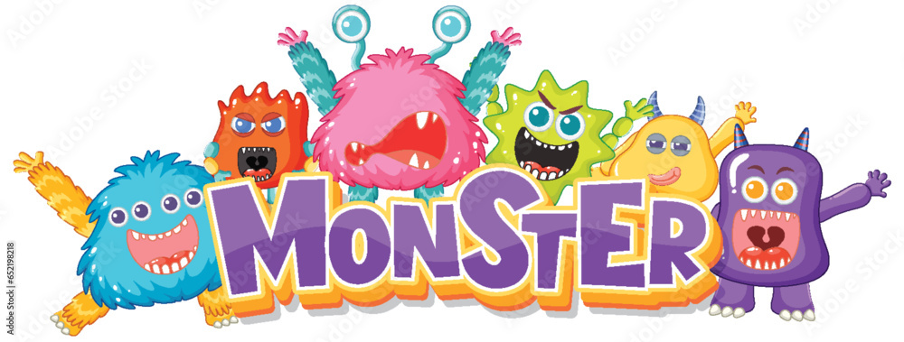 Cute Happy Monster Friends with Monster Logo