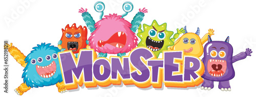 Cute Happy Monster Friends with Monster Logo
