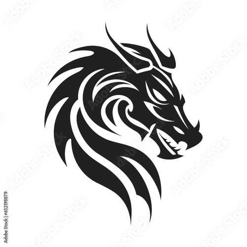 Tribal tattoo of the dragon head silhouette ornament flat style design vector illustration isolated on white background. Chinese symbol and fantasy mascot monster for design ideas and tattoos.