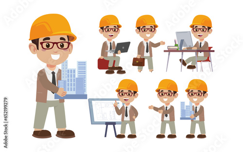 Set of engineer with different poses