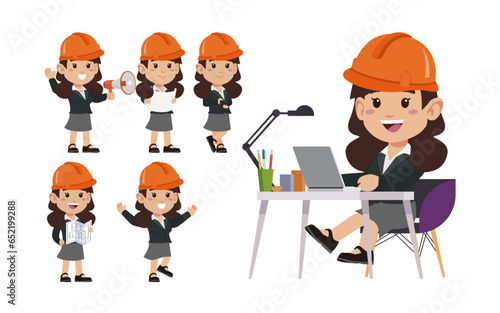 Set of engineer with different poses
