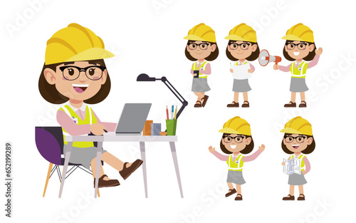 Set of engineer with different poses