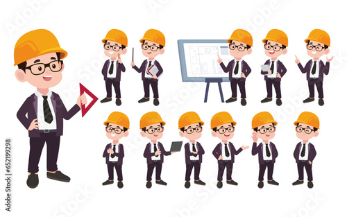 Set of engineer with different poses