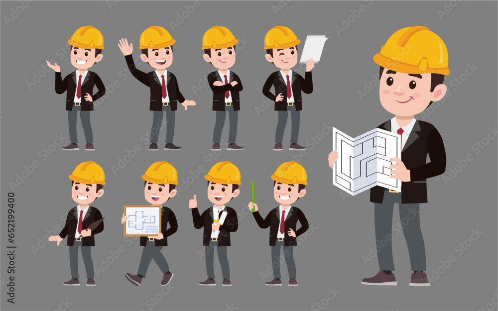Set of engineer with different poses Set of engineer with different poses