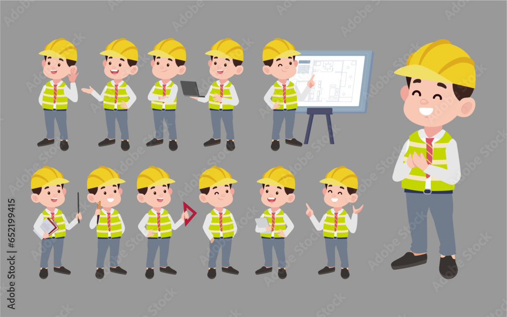 Set of engineer with different poses Set of engineer with different poses