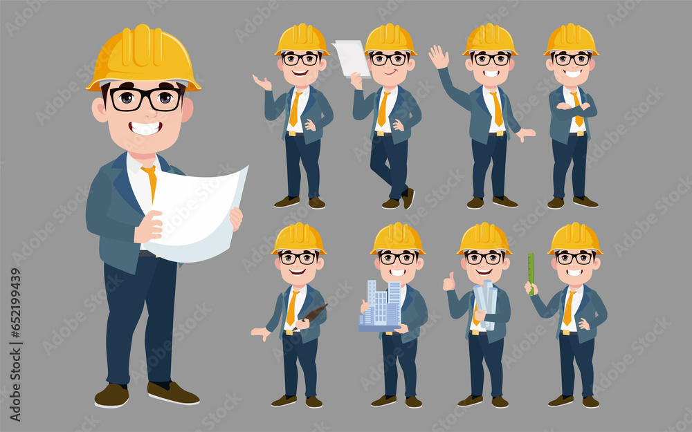 Set of engineer with different poses Set of engineer with different poses
