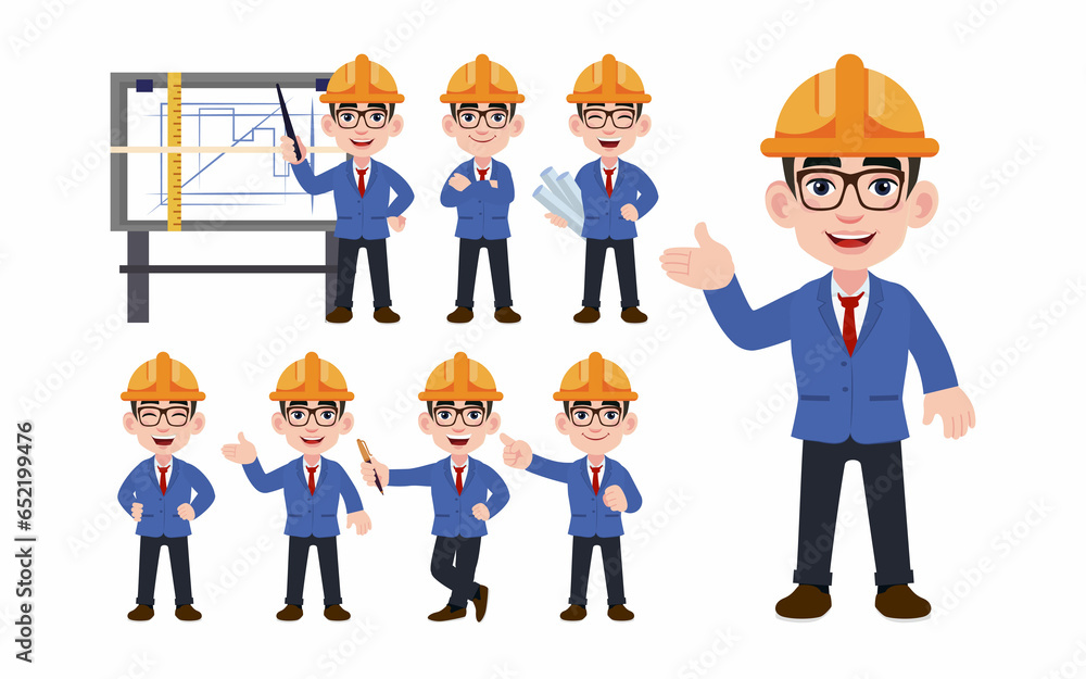 Set of engineer with different poses Set of engineer with different poses