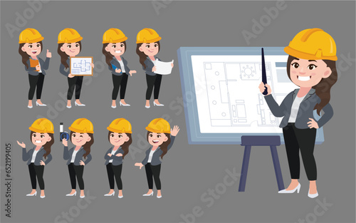Set of engineer with different poses