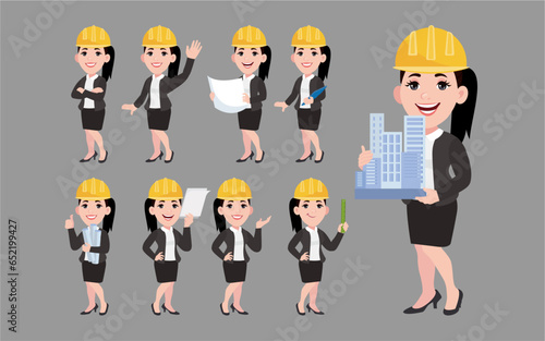 Set of engineer with different poses