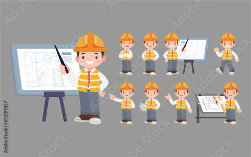 Set of engineer with different poses