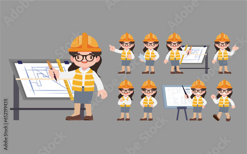 Set of engineer with different poses