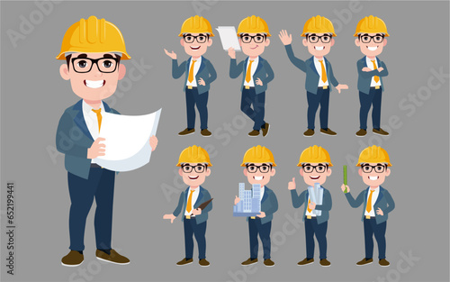 Set of engineer with different poses
