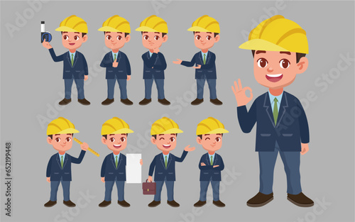 Set of engineer with different poses
