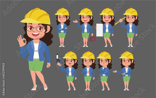 Set of engineer with different poses
