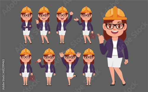 Set of engineer with different poses