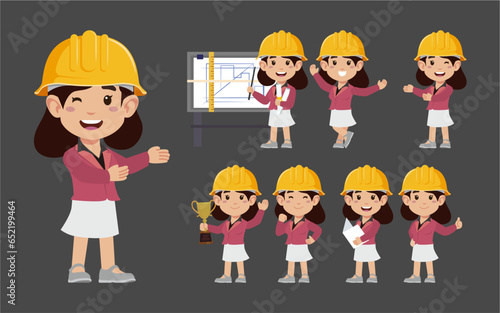 Set of engineer with different poses
