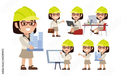 Set of engineer with different poses