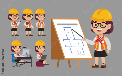 Set of engineer with different poses
