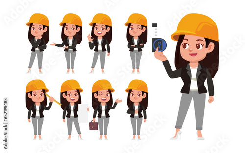 Set of engineer with different poses