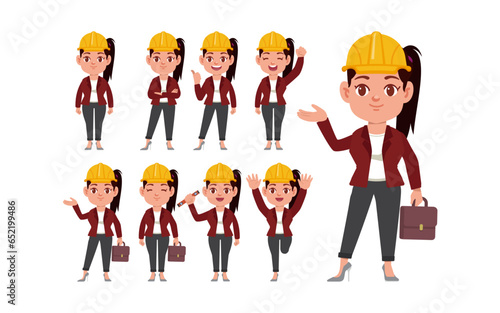 Set of engineer with different poses