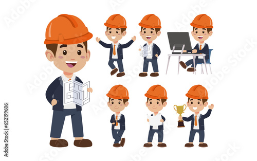 Set of engineer with different poses