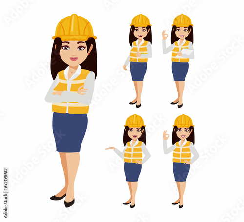 Set of engineer with different poses