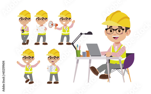 Set of engineer with different poses