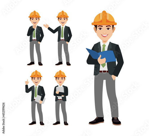 Set of engineer with different poses