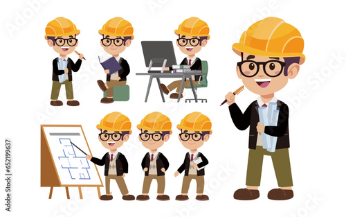 Set of engineer with different poses