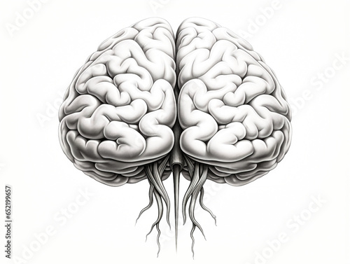 Human brain illustration Anatomical Model front view on white background