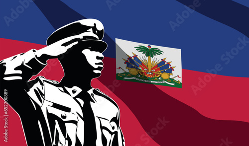 Silhouette of soldier with Haiti flag on background