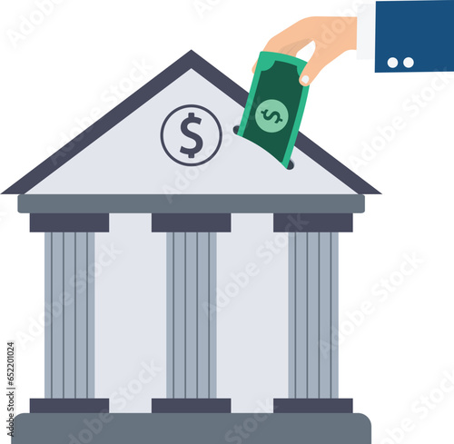 Investment bank financial service to provide investment advisory, Wealth management or loan for company, Money growth or profit and earning, Hand put dollar coin on investment bank

