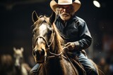 Cowboy performing intricate tricks on horseback during a rodeo show, Generative AI 