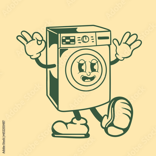Vintage character design of clothes washing machine