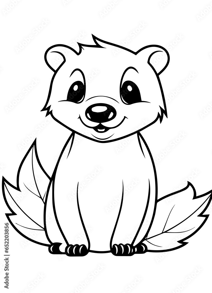 Fototapeta premium Black and White Cute animals outline coloring book design
