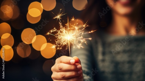festive atmosphere with a close-up of women s hands holding a bright sparkler. Illuminate your celebration with joy and happiness.