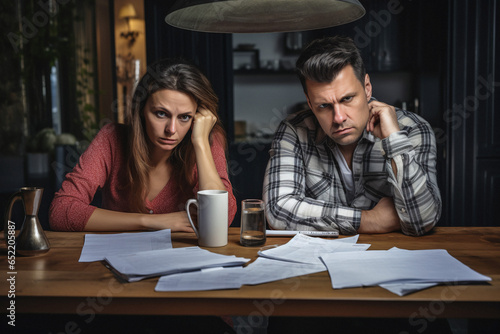 Couple managing home accounts in living room, trying to save some money